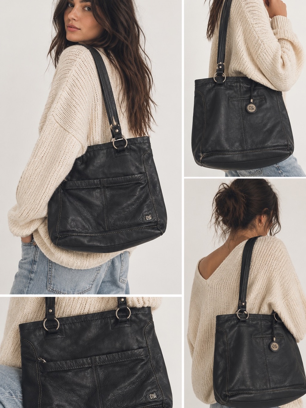 The Sak Black Pebbled Iris Leather Shoulder Tote